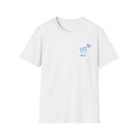 Cute Cat & Butterfly Chest Tee — Minimal Blue Graphic T-Shirt