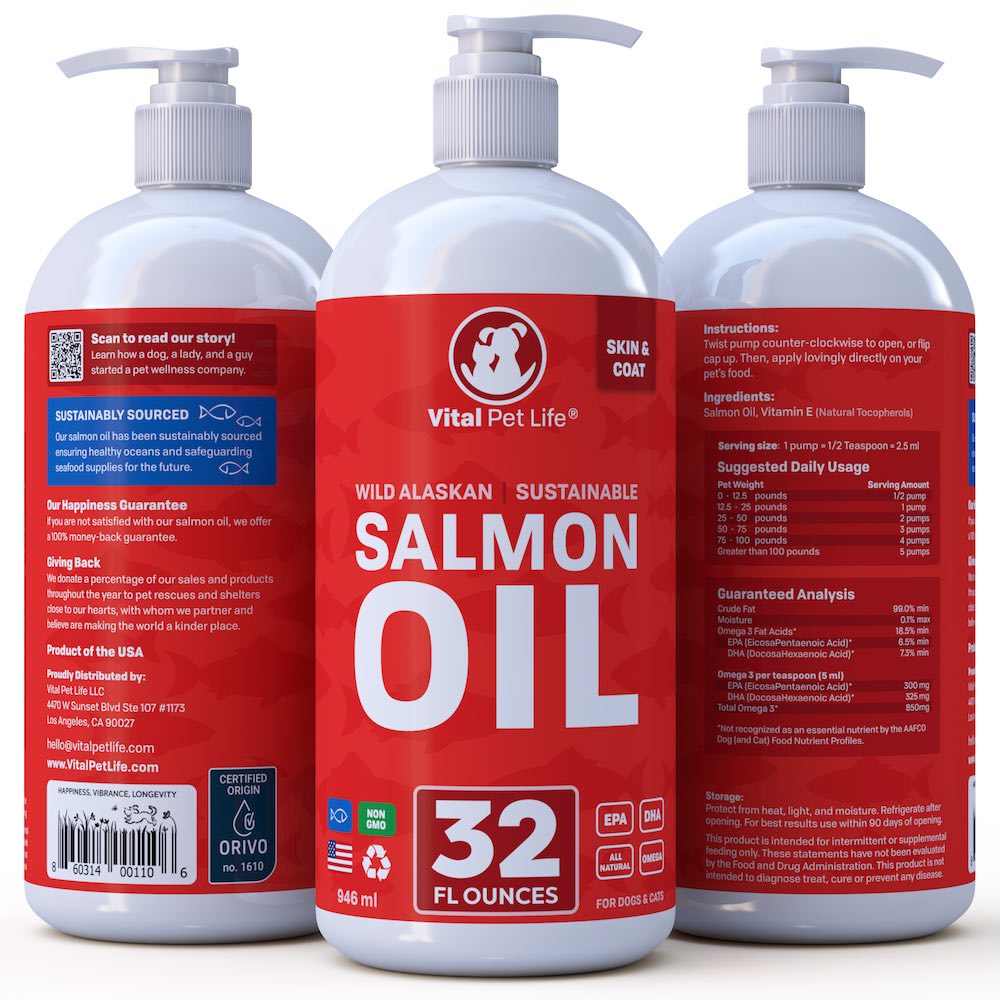  Pure Wild Alaskan Salmon Oil for Dogs & Cats - Relieves  Scratching & Joint Pain, Improves Skin, Coat, Immune & Heart Health. All  Natural Omega 3 Liquid Food Supplement for