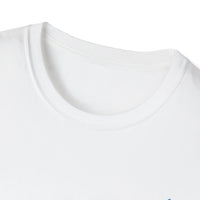 Cute Cat & Butterfly Chest Tee — Minimal Blue Graphic T-Shirt