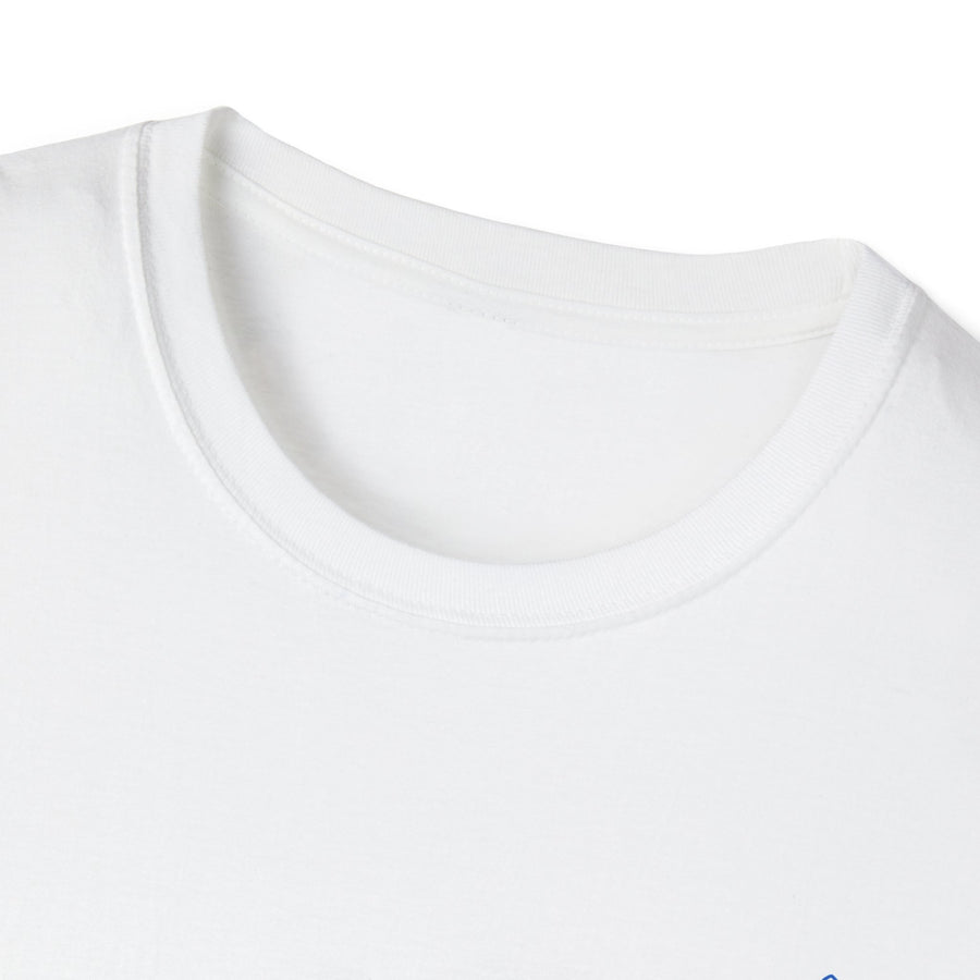 Cute Cat & Butterfly Chest Tee — Minimal Blue Graphic T-Shirt