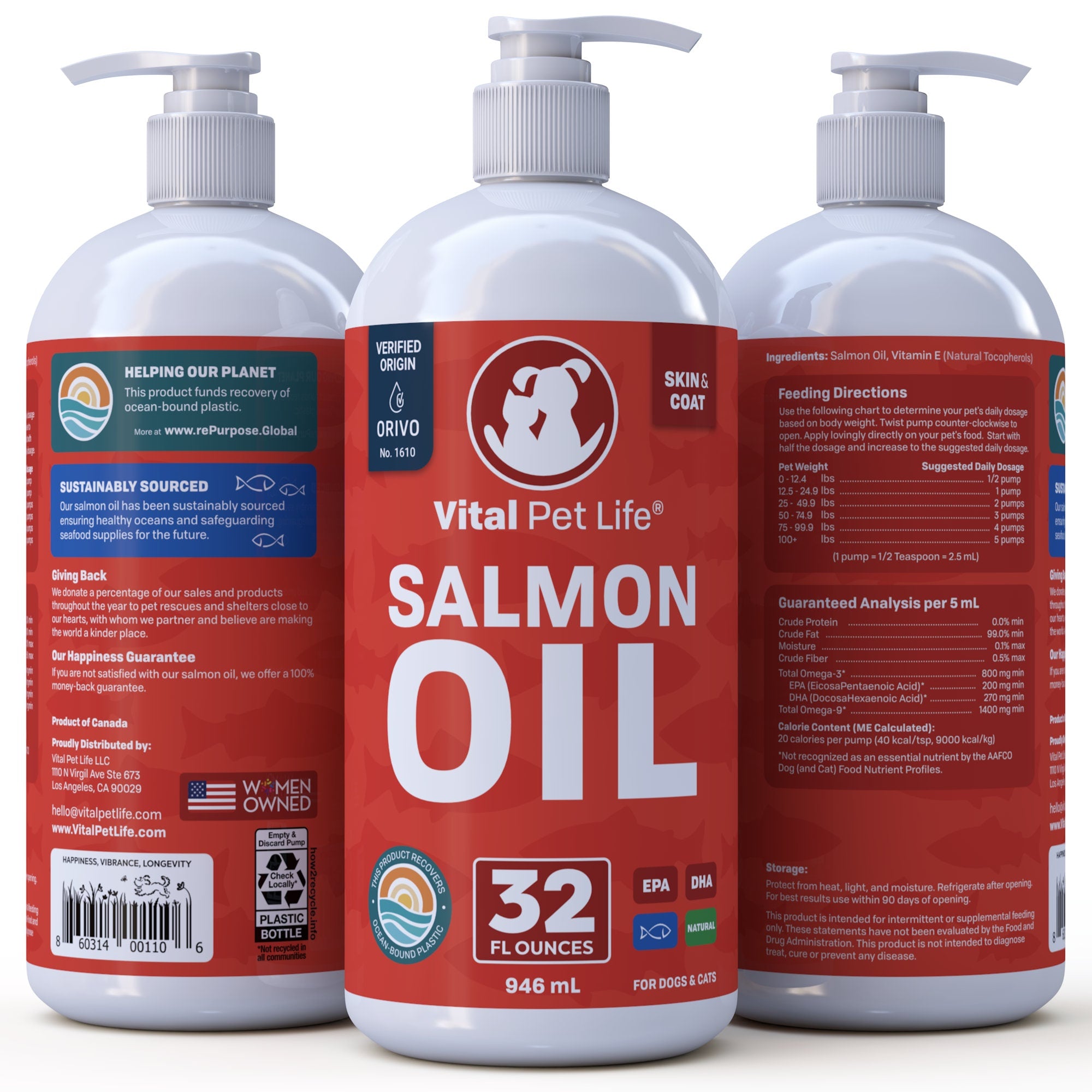 Vital Pet Life Salmon Oil for Dogs Cats Omega 3 EPA DHA
