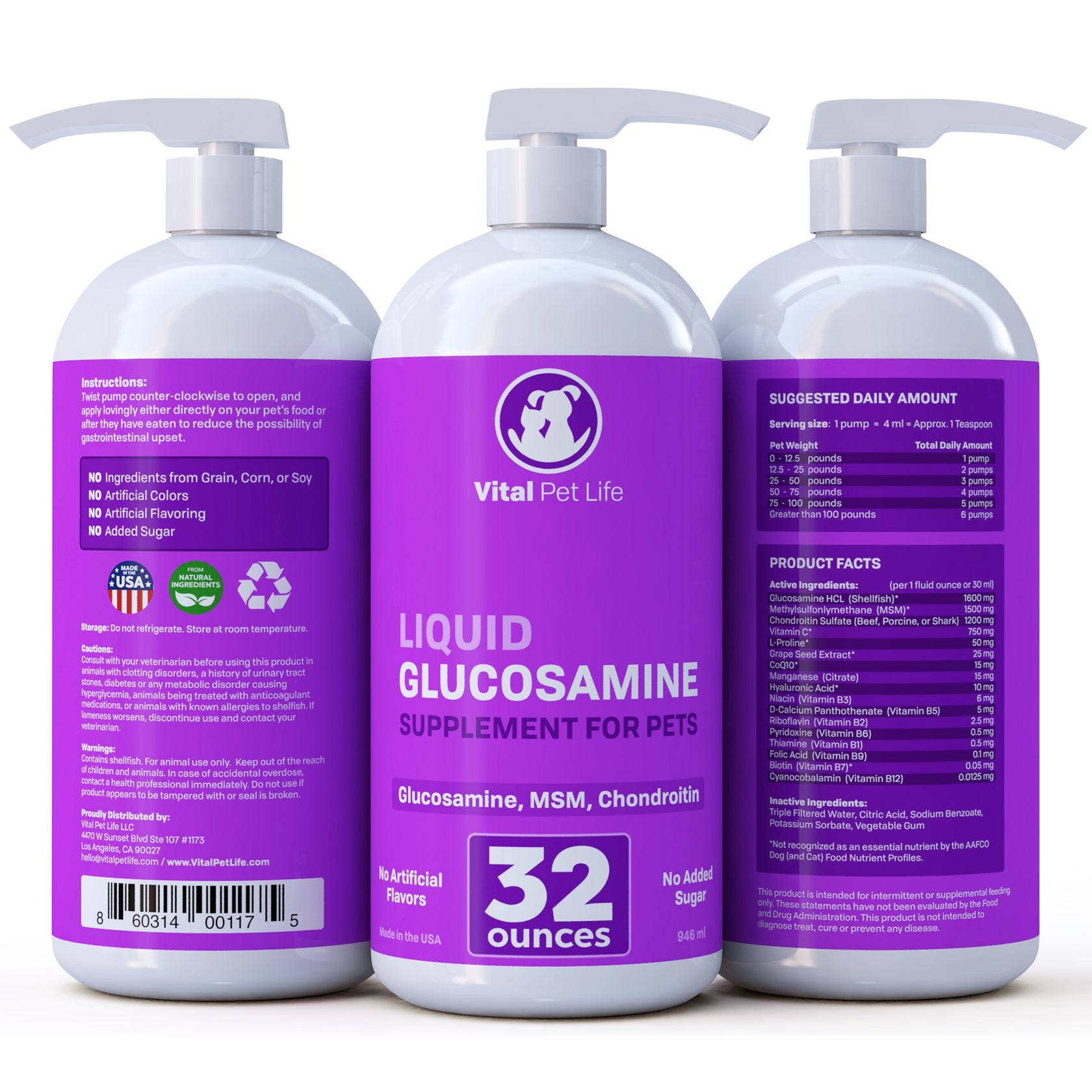 Vital Pet Life Liquid Glucosamine & Chondroitin for Dogs & Cats